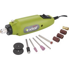 EXTOL CRAFT mini köszörű és fúrógép + tartozékok, 12V; 12.000 ford/perc